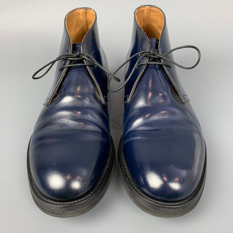 SUTOR MANTELLASSI Size 7.5 Navy Patent Leather Ankle Lace Up Shoes