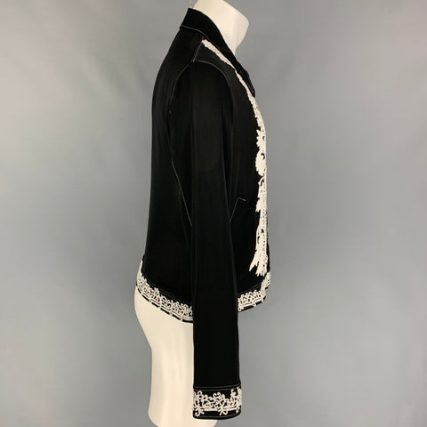 BED J.W. FORD Size M Black White Embroidery Rayon Jacket