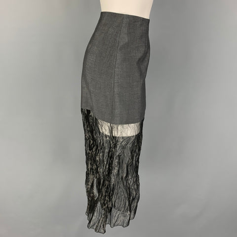 PRADA FW 22 Size 0 Grey Silver Mohair Blend Muslin Midi Skirt