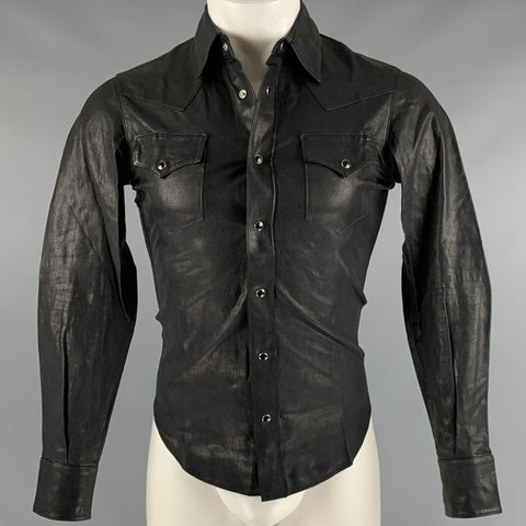 SAINT LAURENT Taille 34 Chemise Western à manches longues en cuir noir