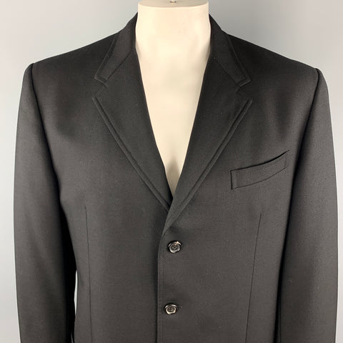 PRADA Size 46 Black Virgin Wool Notch Lapel Patch Pockets Coat