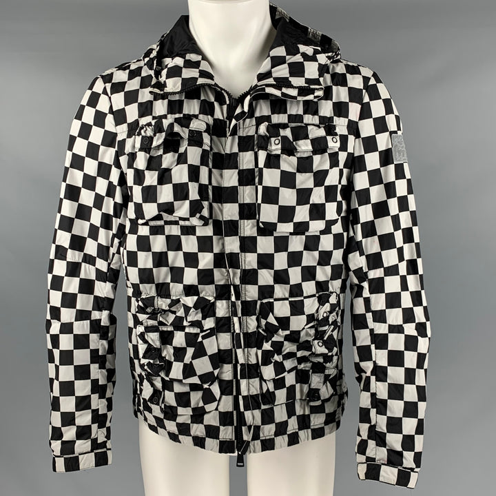 NICK WOOSTER Size M Black White Checkered Nylon Hooded Jacket