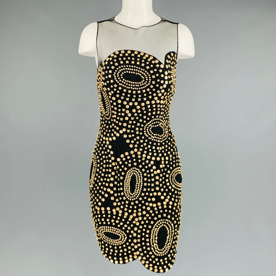 JOVANI Size 2 Black Gold Polyester Beaded Sleeveless Cocktail Dress Sui Generis Designer Consignment JOVANI Size 2 Black Gold Polyester Beaded Sleeveless Cocktail Dress Sui Generis Designer Consignment