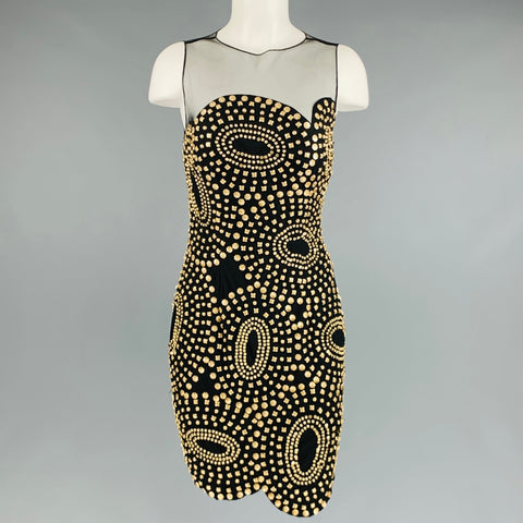 JOVANI Taille 2 Robe de cocktail sans manches en polyester noir et doré avec perles