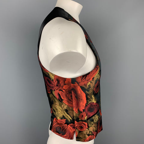 LORDS &amp; FOOLS Talla 44 Chaleco abotonado de poliéster floral rojo y dorado