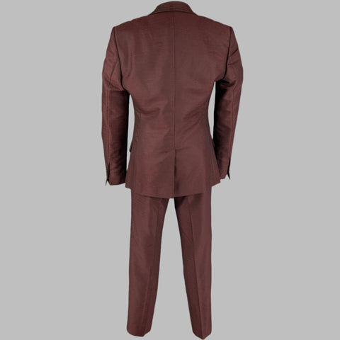 DOLCE & GABBANA Size 36 Burgundy Jacquard Wool Silk Shawl Collar 3 Piece Suit