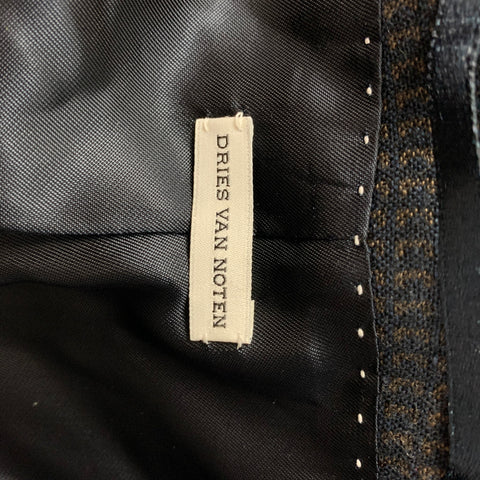 DRIES VAN NOTEN Size 44 Navy Brown Print Wool Cotton Notch Lapel Suit