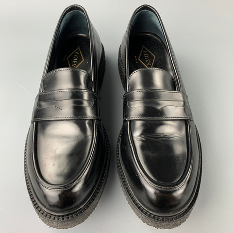 ADIEU PARIS Size 10 Black Leather Penny Strap Crepe Sole Loafer