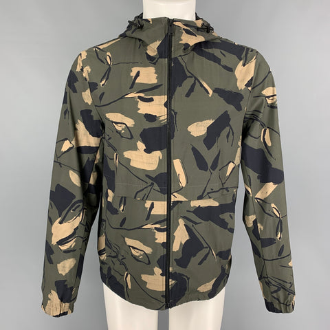THEORY Size M Olive Black Khaki Camo Nylon Windbreaker Jacket