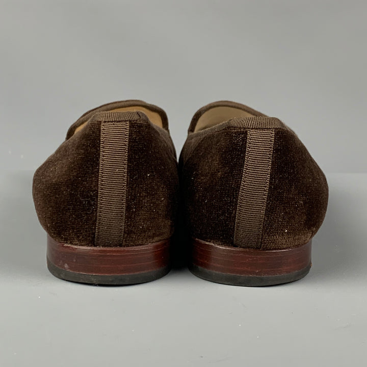 STUBBS &amp; WOOTTON Taille 10 Mocassins plats brodés en velours doré marron