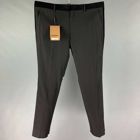 BURBERRY Size 40 Black Wool Blend Tuxedo Dress Pants
