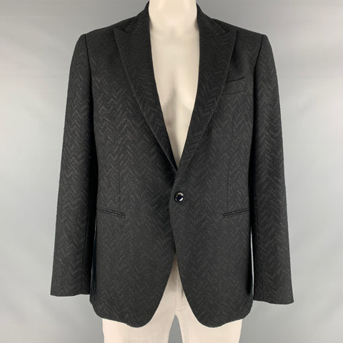 ETRO Taille 44 Manteau de sport à revers en laine mélangée à chevrons métallisé noir