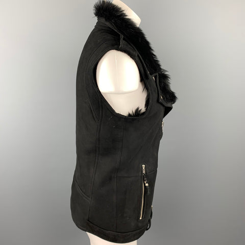 BLK DNM Size S Black Shearling Zip Up Belted Biker Vest