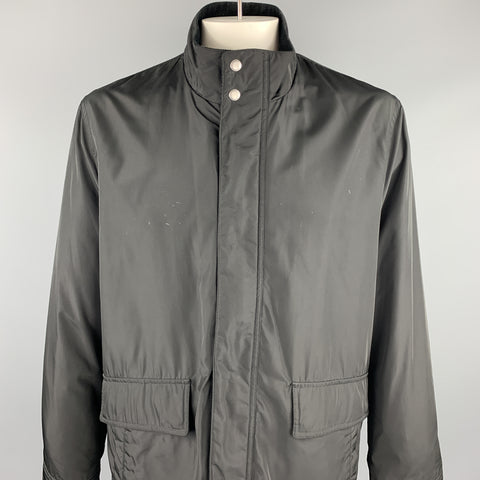 COLE HAAN L Black Polyester Zip & Snaps Jacket