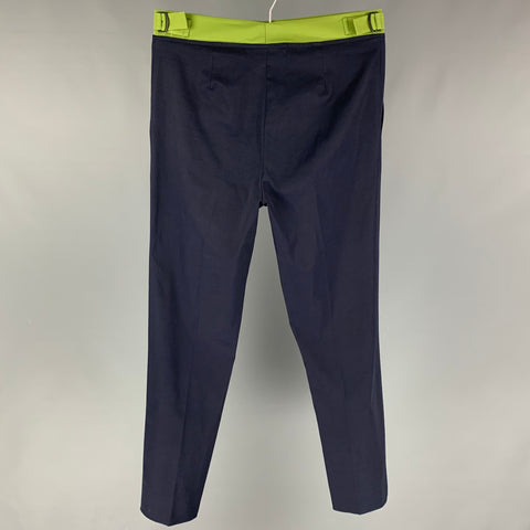 BOTTEGA VENETA Taille 32 Bleu Vert Color Block Laine Cupro Pantalon décontracté