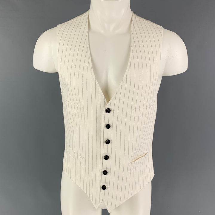 SUIT SUPPLY Size 40 White Brown Stripe Linen Cotton Vest