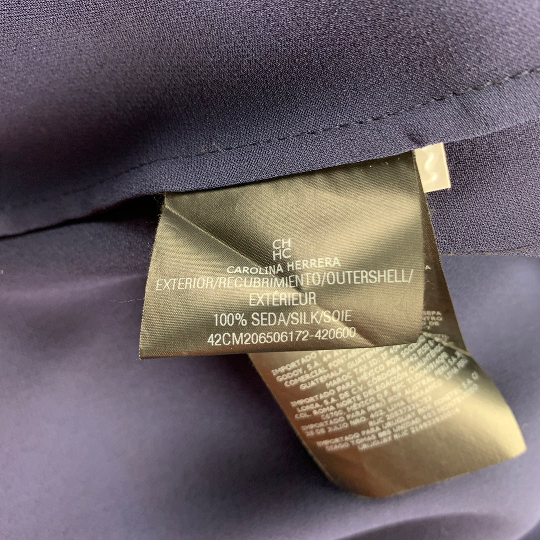CAROLINA HERRERA Size 4 Navy Silk Asymmetrical Sleeveless Blouse