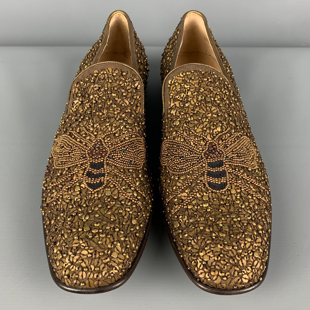 DONALD J PLINER Size 9 Gold Brown Beaded Leather Slip On Loafers