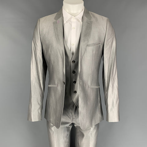 TED BAKER Size 36 Grey Wool Silk Notch Lapel 3 Piece Suit
