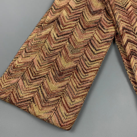 MISSONI Gold & Beige Zig-Zag Rayon Blend Knit Scarf