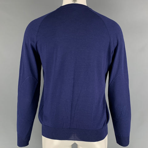 LOUIS VUITTON Size M Blue Knitted Wool  Silk Crew-Neck Pullover