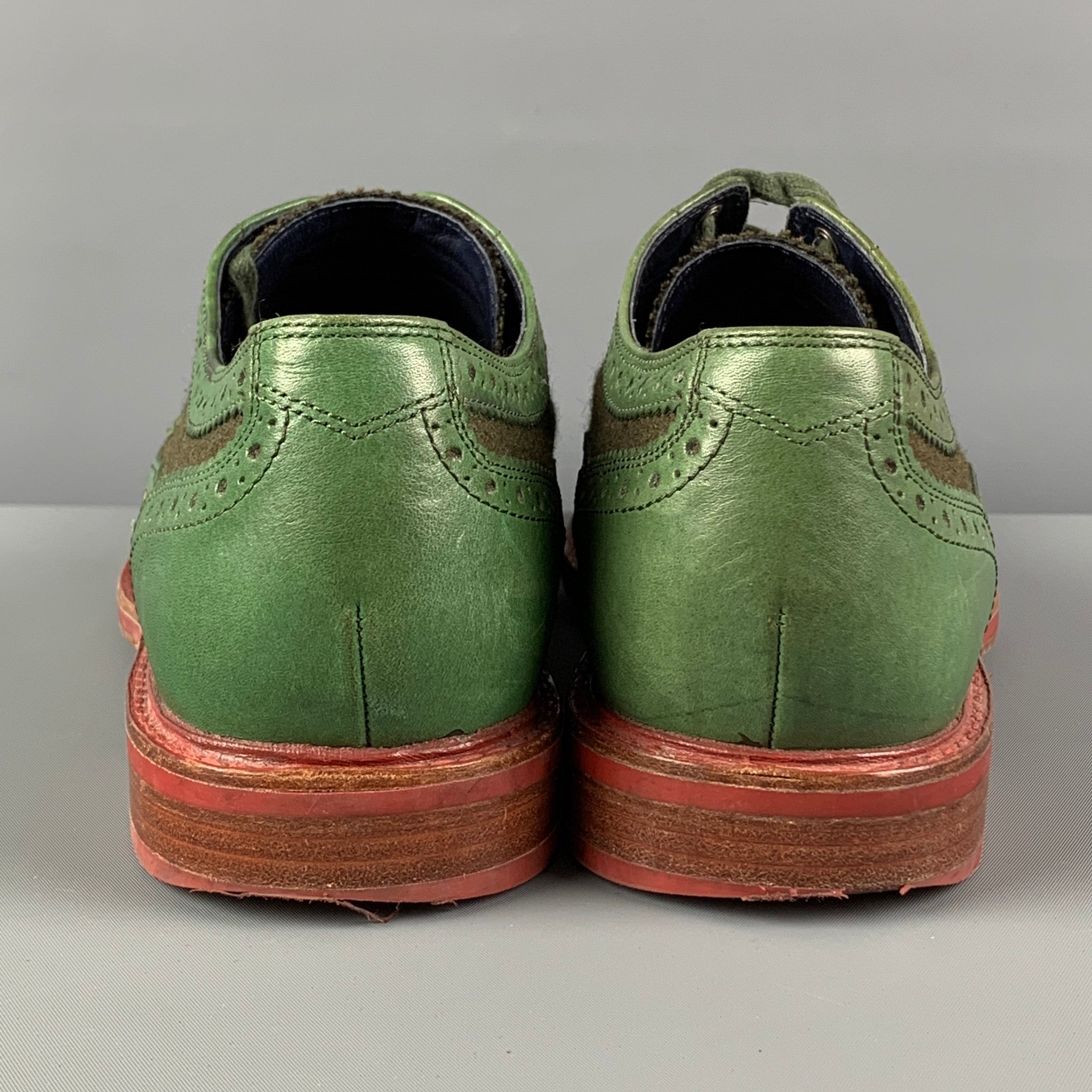 COLE HAAN Size 9.5 Olive Green Perforated Fabric Wingtip