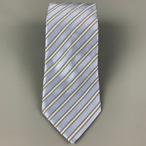 ERMENEGILDO ZEGNA Light Blue Silver Diagonal Stripe Silk Blend Tie