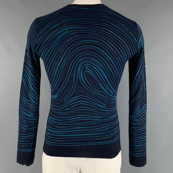 EMPORIO ARMANI Size XS Navy Blue Marble Wool Blend Crew-Neck Pullover