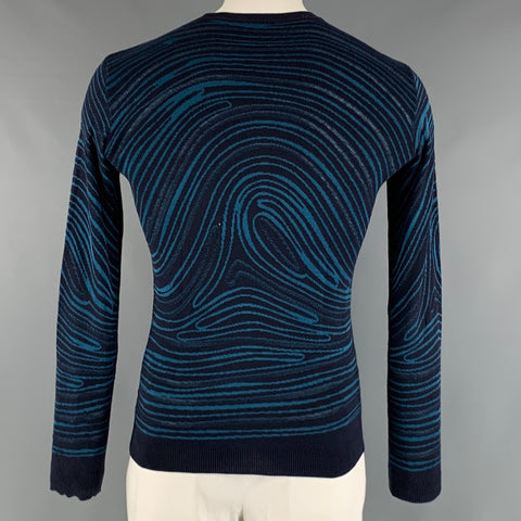 EMPORIO ARMANI Size XS Navy Blue Marble Wool Blend Crew-Neck Pullover