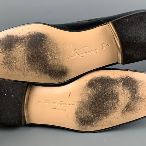 SALVATORE FERRAGAMO Size 10.5 Black Patent Leather Lace Up Shoes