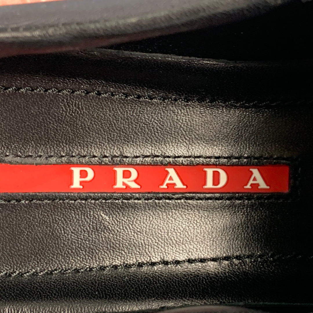 PRADA Size 7.5 Black &  Pink Nylon Mesh Slip Sneakers