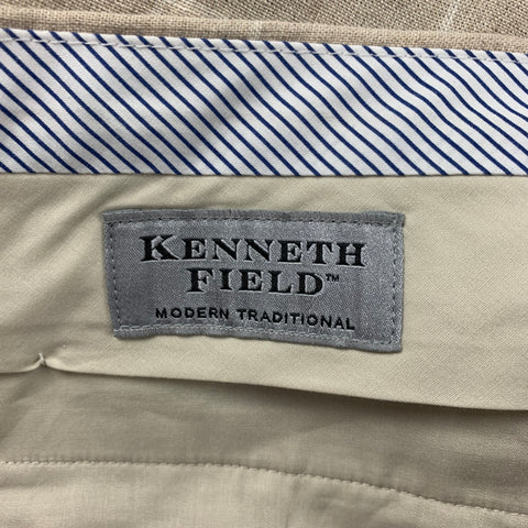 KENNETH FIELD Size 34 Beige & Cream Window Pane Linen Cuffed Shorts