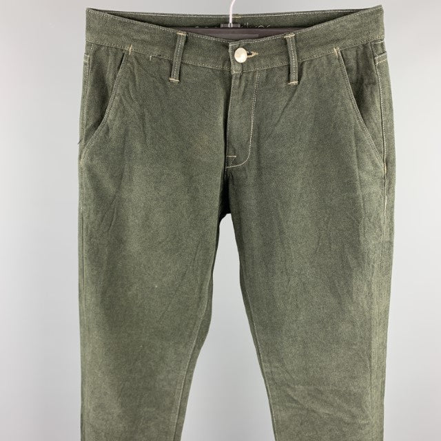AGAVE Taille 31 Pantalon décontracté en coton brossé à coutures contrastées vert forêt