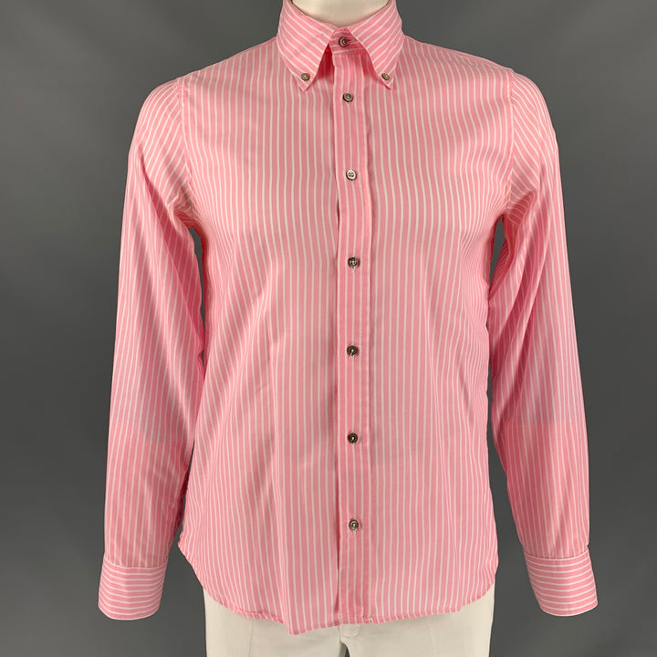 JIL SANDER Size 42 Pink White & Stripe Cotton Button Down Long Sleeve Shirt