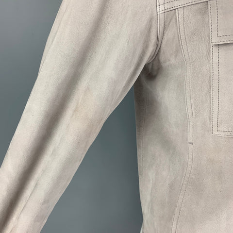 THEORY Size L Grey Light Grey Leather Snaps Jacket