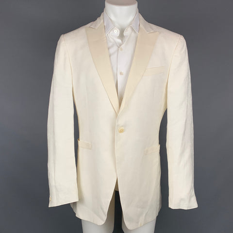 JOHN VARVATOS Size 42 Long Beige Jacquard Linen / Cotton Sport Coat