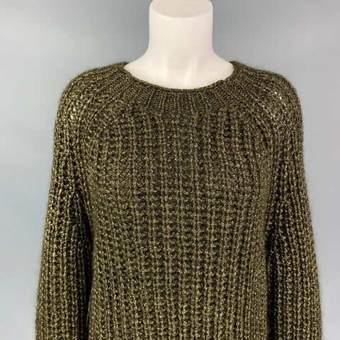 FORTE_FORTE Size S Gold & Black Knitted Mohair Blend Crew-Neck Sweater