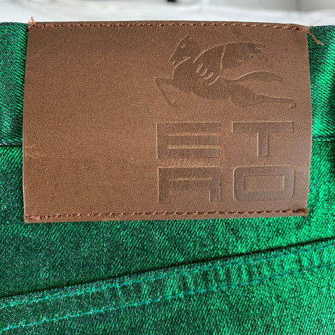 ETRO Size 38 Green Metallic Cotton Elastane Jean Cut Casual Pants
