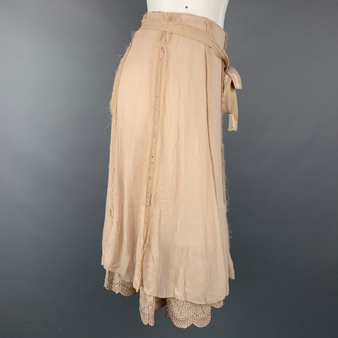 ELIE TAHARI Taille 2 Jupe ceinturée en mousseline de soie beige à œillets