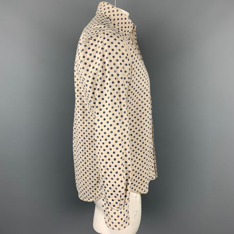 GITMAN VINTAGE Size L Beige & Navy Dot Print Cotton / Linen Long Sleeve Shirt