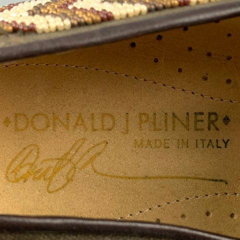 DONALD J PLINER Size 11.5 Taupe & Brown Beaded Leather Slip On Loafers