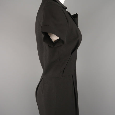 BOTTEGA VENETA Size 8 Black Virgin Wool Collared Origami Shift Dress