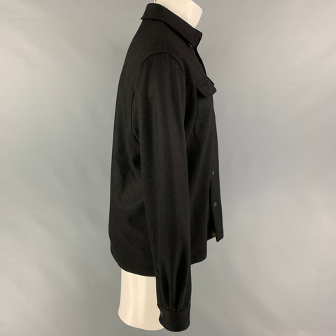 MASSIMO DUTTI Size L Black Brown Contrast Trim Wool Blend Jacket