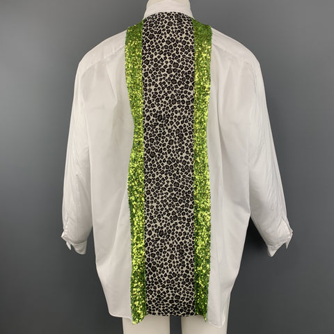 COMME des GARCONS HOMME PLUS Size S White Cotton Leopard & Green Sequin Stripe Shirt