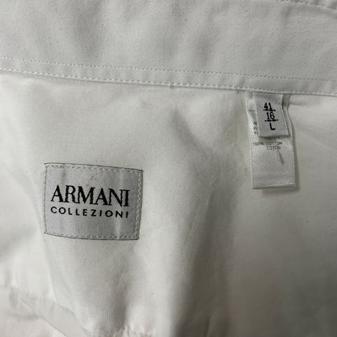 ARMANI COLLEZIONI Size L White Solid Cotton French Cuff  Long Sleeve Shirt
