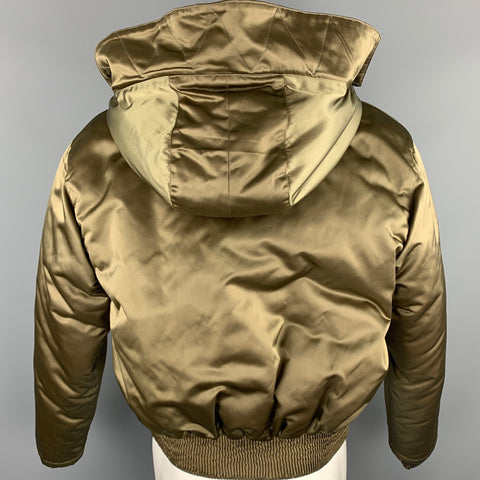 CALVIN KLEIN COLLECTION Size 38 Olive Hooded Nylon Blend Detachable Layer Jacket