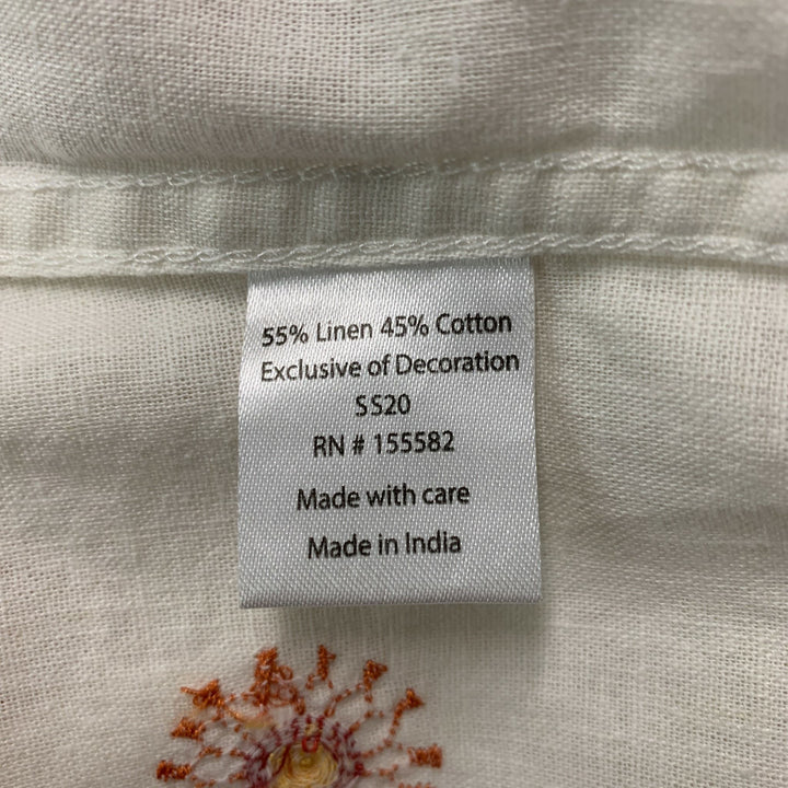 CORRIDOR Size L White Orange Linen / Cotton Short Sleeve Shirt