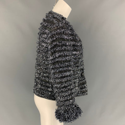MARC JACOBS Talla 0 Chaqueta corta de mezcla de lana metalizada plateada y gris