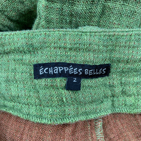 E'CHAPPE'ES BELLES Size 2 Green Yellow Linen Woven Cropped Casual Pants