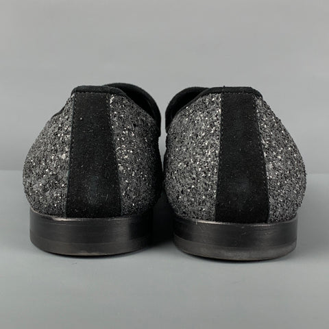 JOHN GALLIANO Size 13 Black Silver Glitter Suede Slip On Loafers